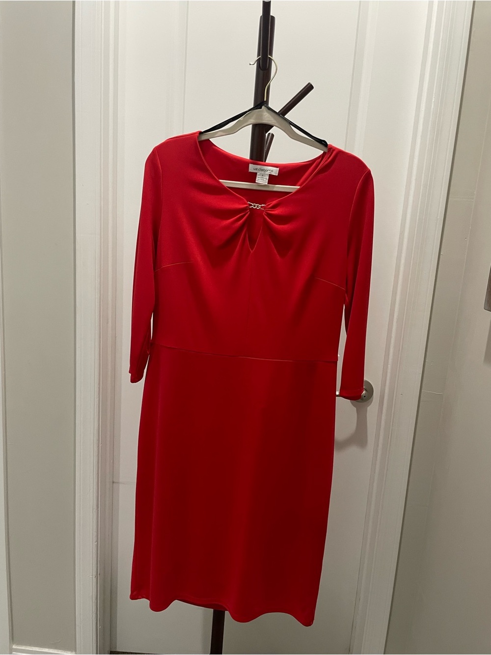 Liz Claiborne Red Long Sleeve Twist-Neck Sheath Dress